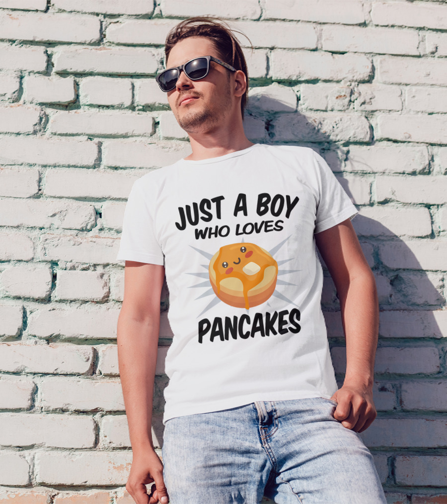 Just A Boy Who Loves Pancakes Cute Emoji Style Pancake T-Shirt