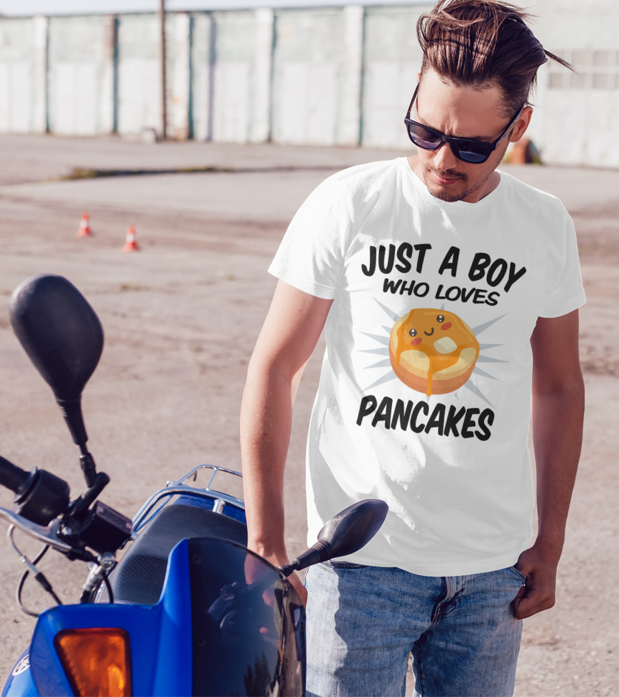Just A Boy Who Loves Pancakes Cute Emoji Style Pancake T-Shirt