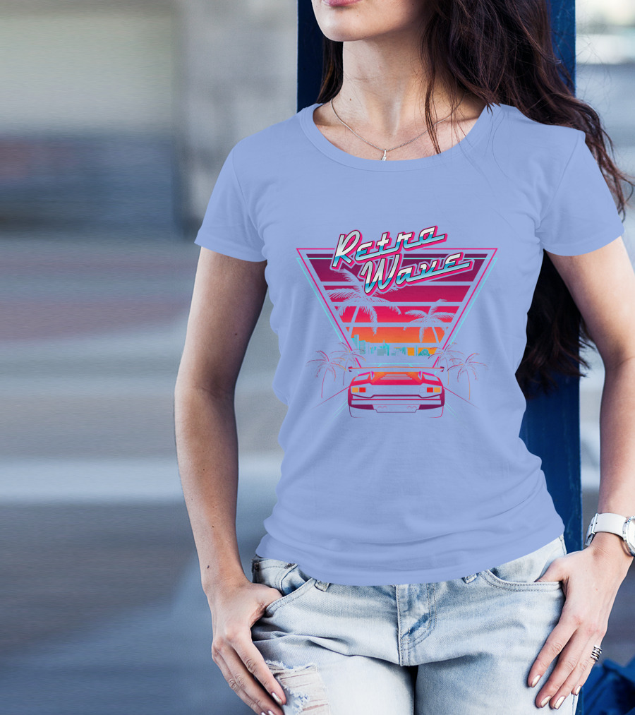Retrowave 80s Synthwave Miami Beach Car Palm Trees Sunset T-Shirt
