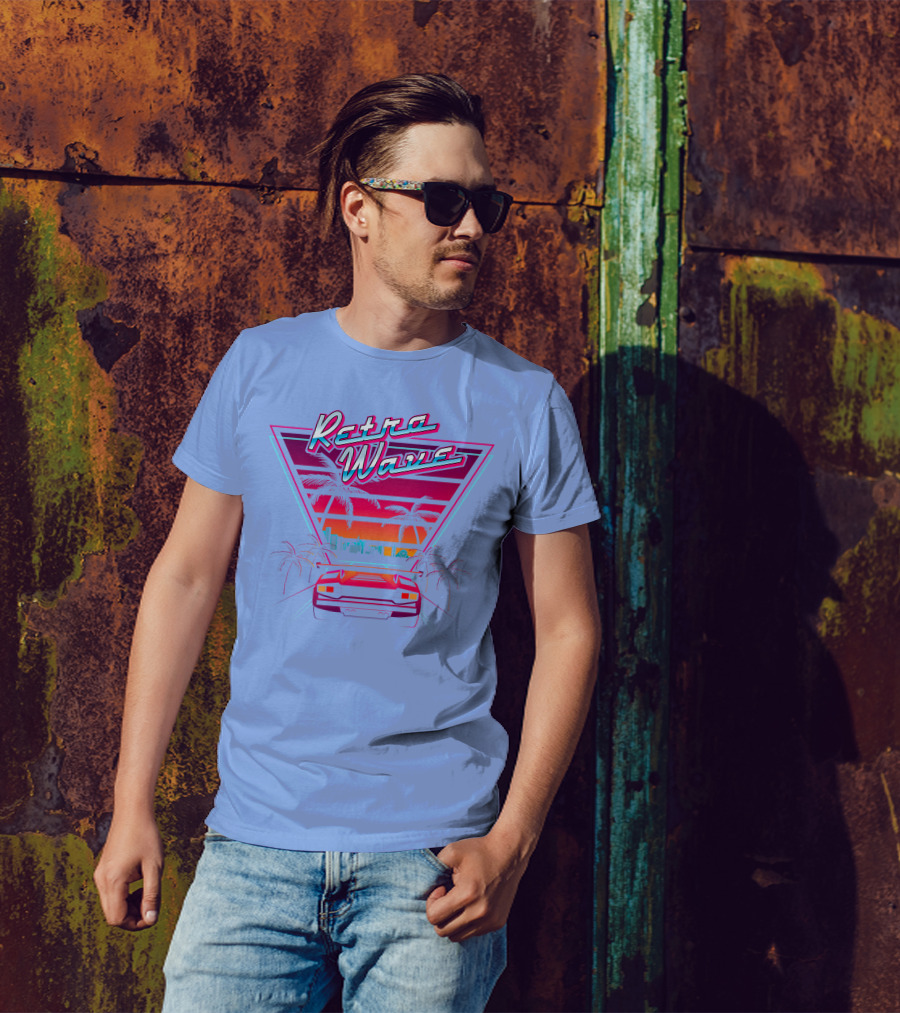 Retrowave 80s Synthwave Miami Beach Car Palm Trees Sunset T-Shirt
