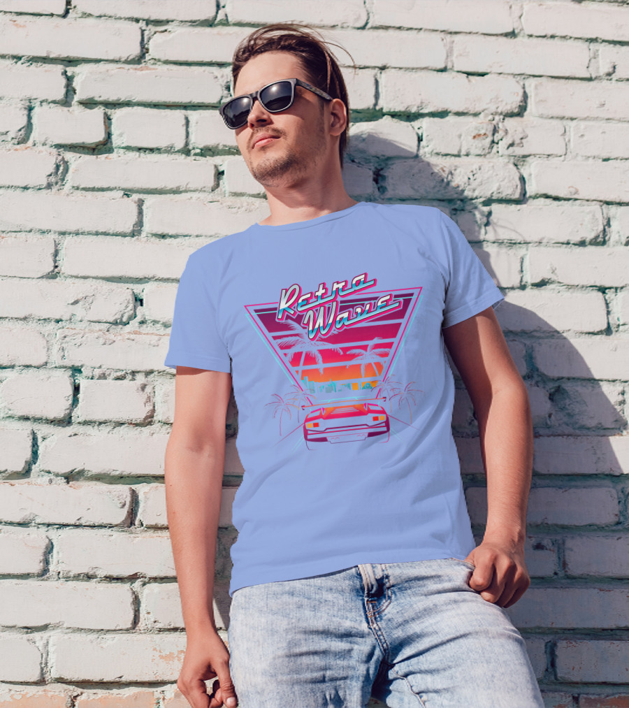Retrowave 80s Synthwave Miami Beach Car Palm Trees Sunset T-Shirt