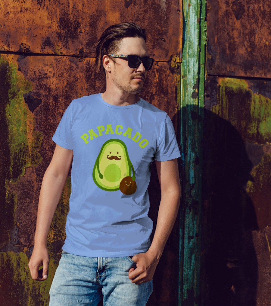 Papacado Funny Avocado Mustache Daddy Announcement T-Shirt