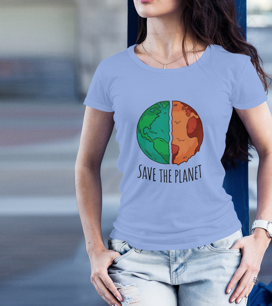 Save The Planet Earth Green And Red Split T-Shirt