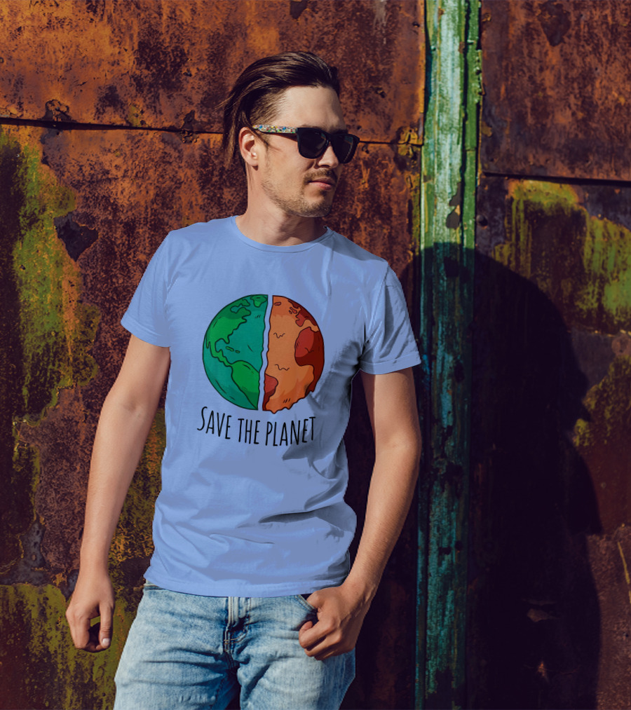 Save The Planet Earth Green And Red Split T-Shirt