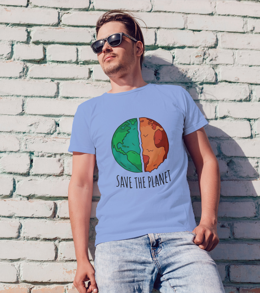 Save The Planet Earth Green And Red Split T-Shirt