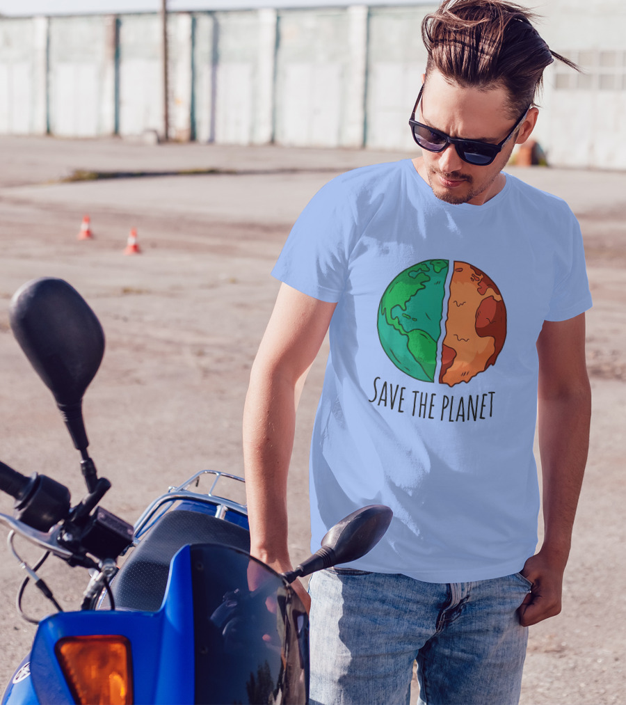 Save The Planet Earth Green And Red Split T-Shirt