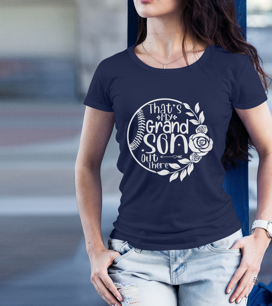 That's My Grandson Out There Baseball Softball Grandma Raglan Floral T-Shirt