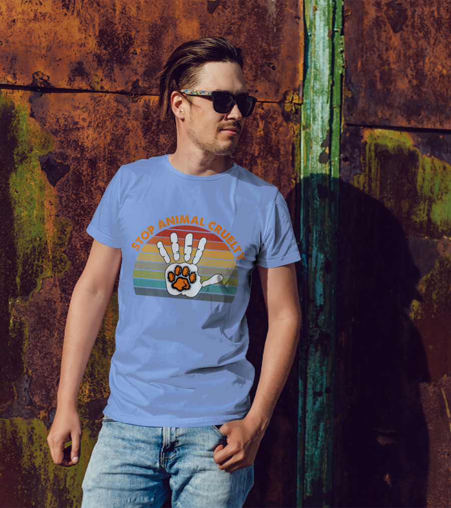 Stop Animal Cruelty Handprint Paw Vegan Activism Animal Rights T-Shirt
