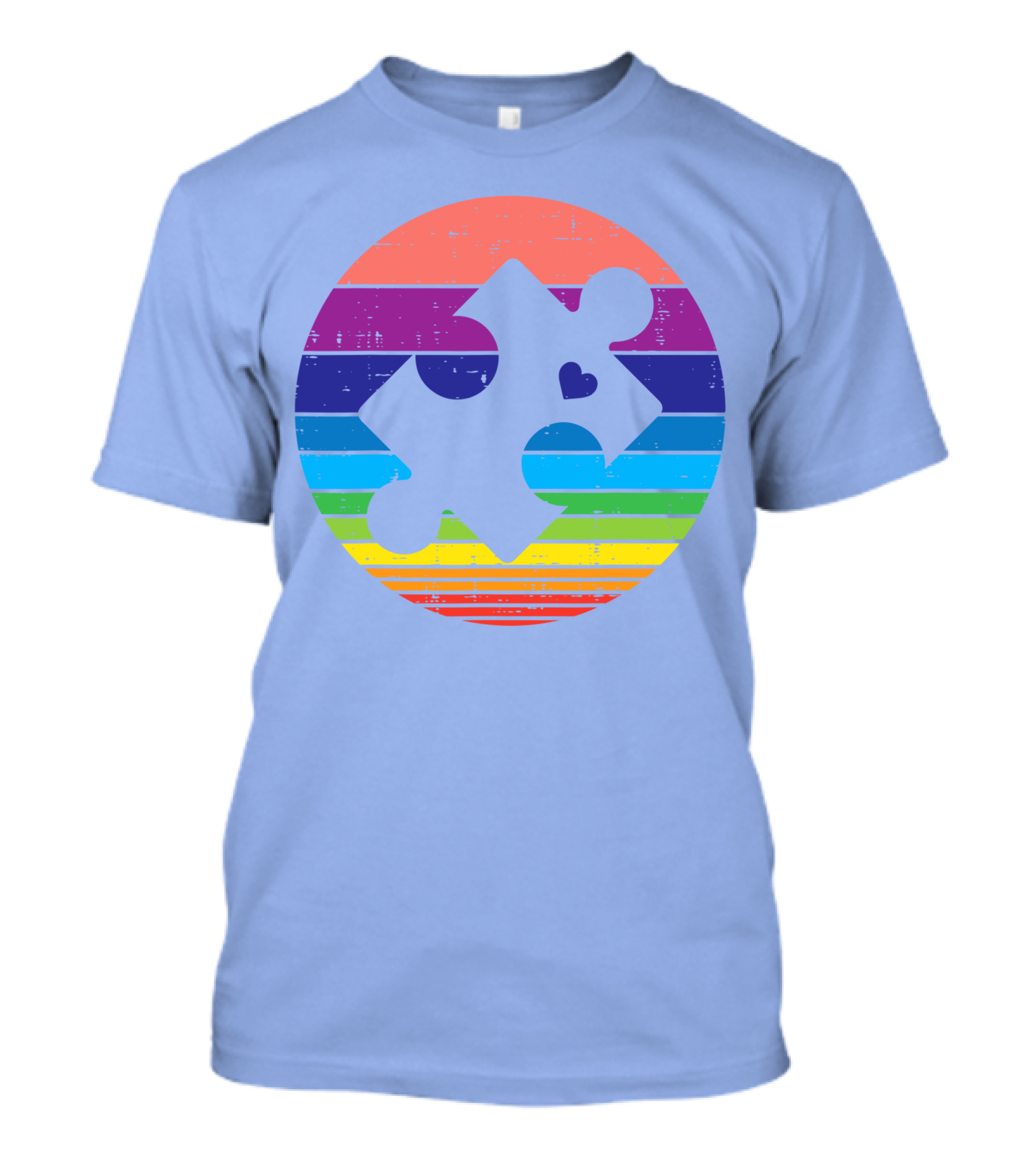 Retro Rainbow Striped Puzzle Heart Autism Awareness T-Shirt