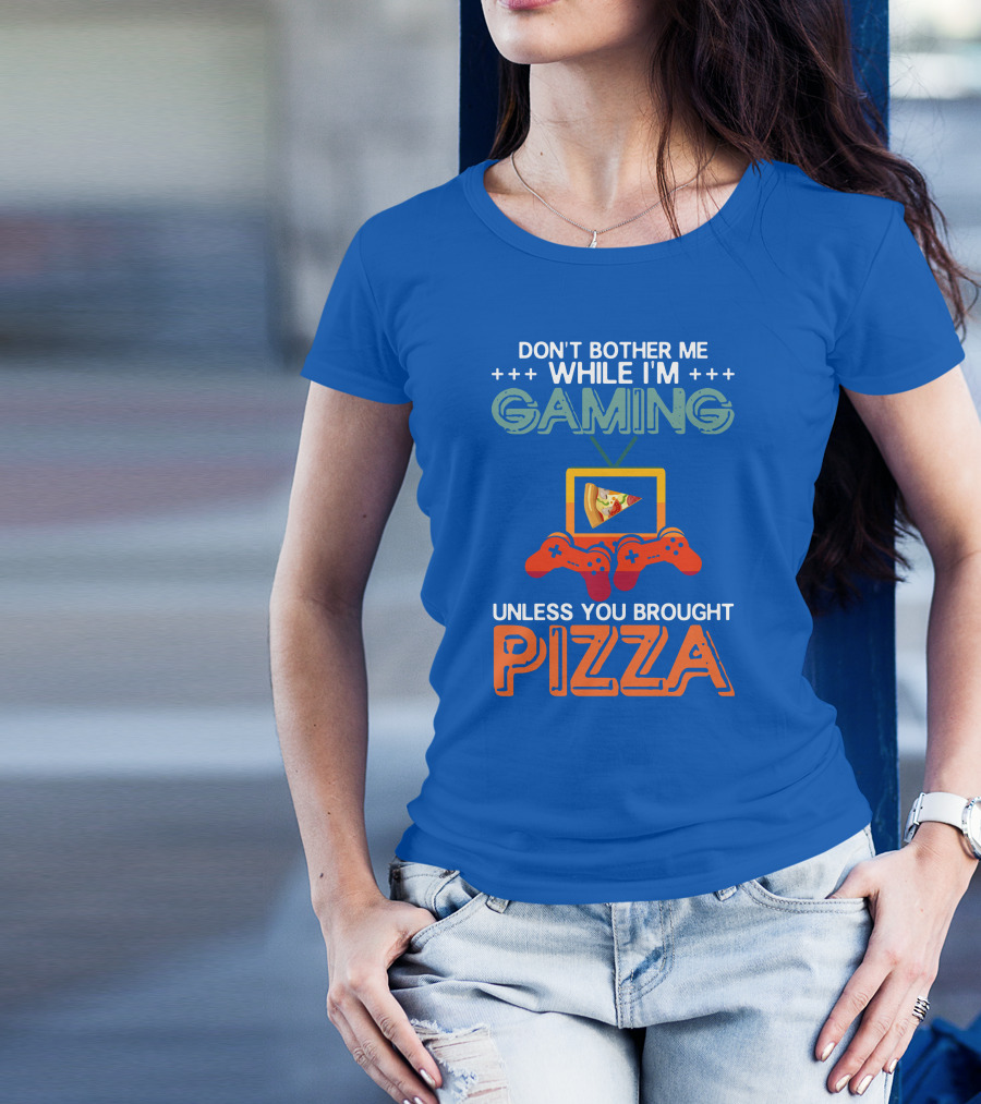 Don't Bother Me While I'm Gaming With Pizza And Controller Icons T-Shirt