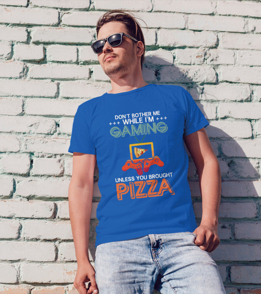 Don't Bother Me While I'm Gaming With Pizza And Controller Icons T-Shirt