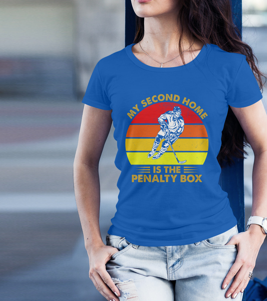 My Second Home Is The Penalty Box Retro Hockey Player T-Shirt