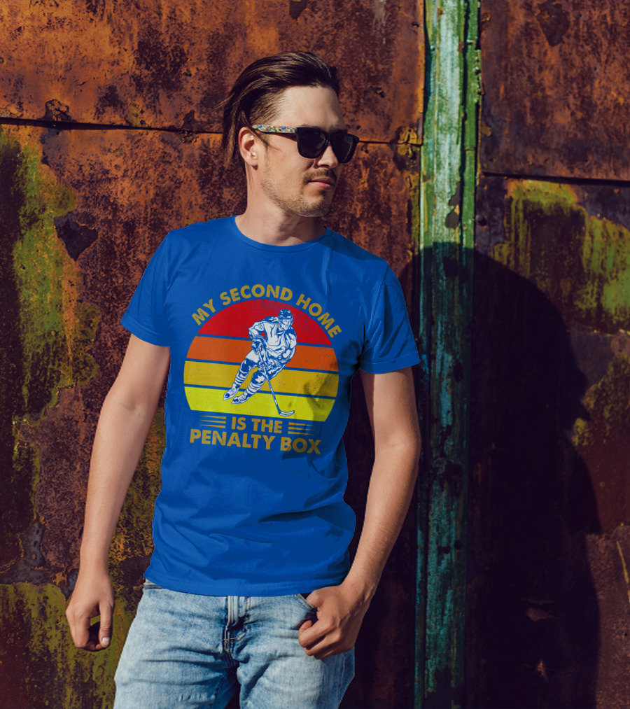 My Second Home Is The Penalty Box Retro Hockey Player T-Shirt