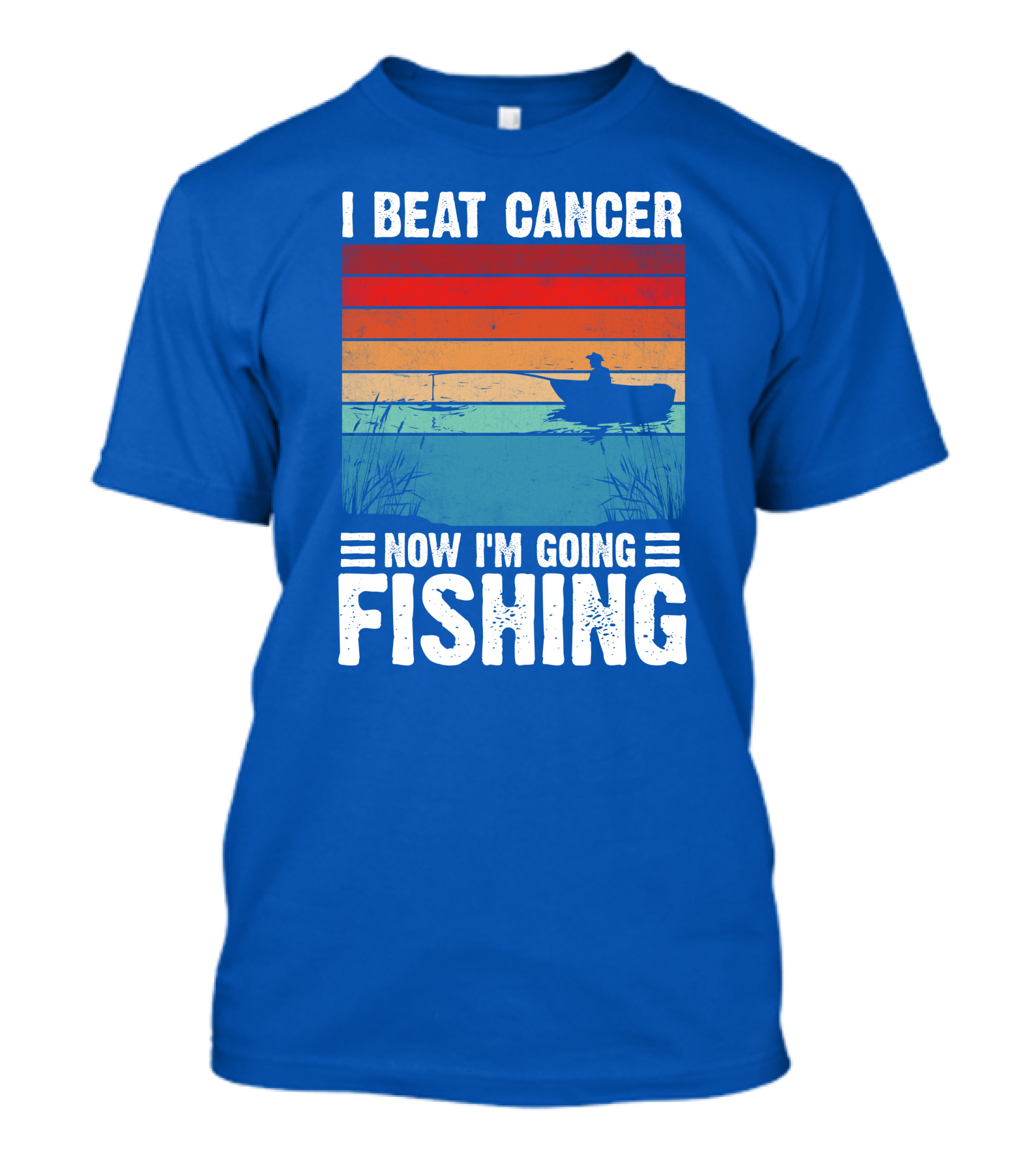 I Beat Cancer Now I'm Going Fishing Vintage Sunset Rowboat T-Shirt