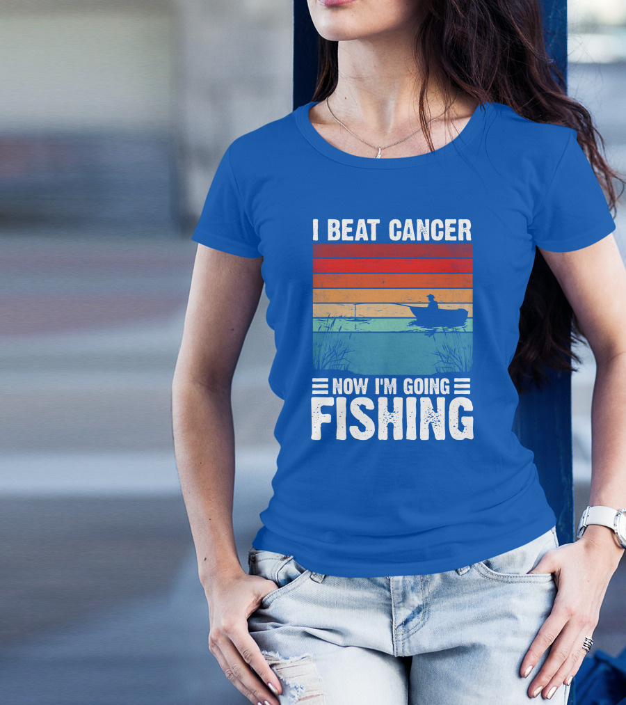 I Beat Cancer Now I'm Going Fishing Vintage Sunset Rowboat T-Shirt
