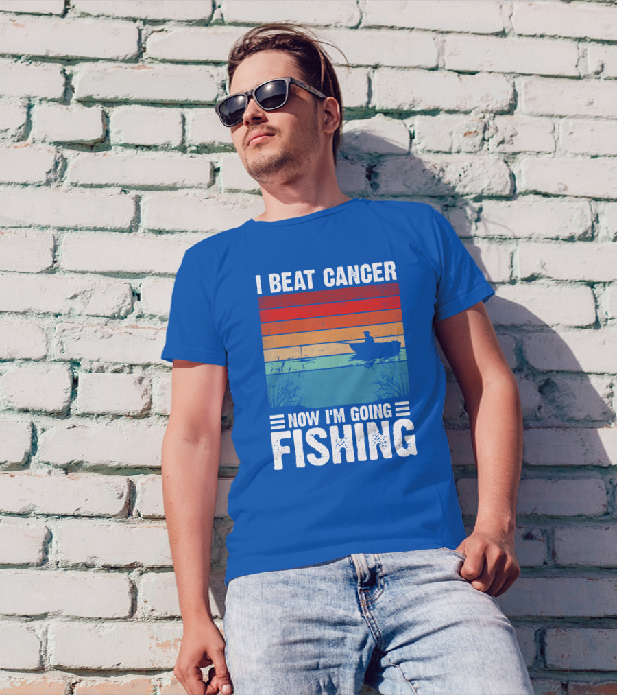 I Beat Cancer Now I'm Going Fishing Vintage Sunset Rowboat T-Shirt