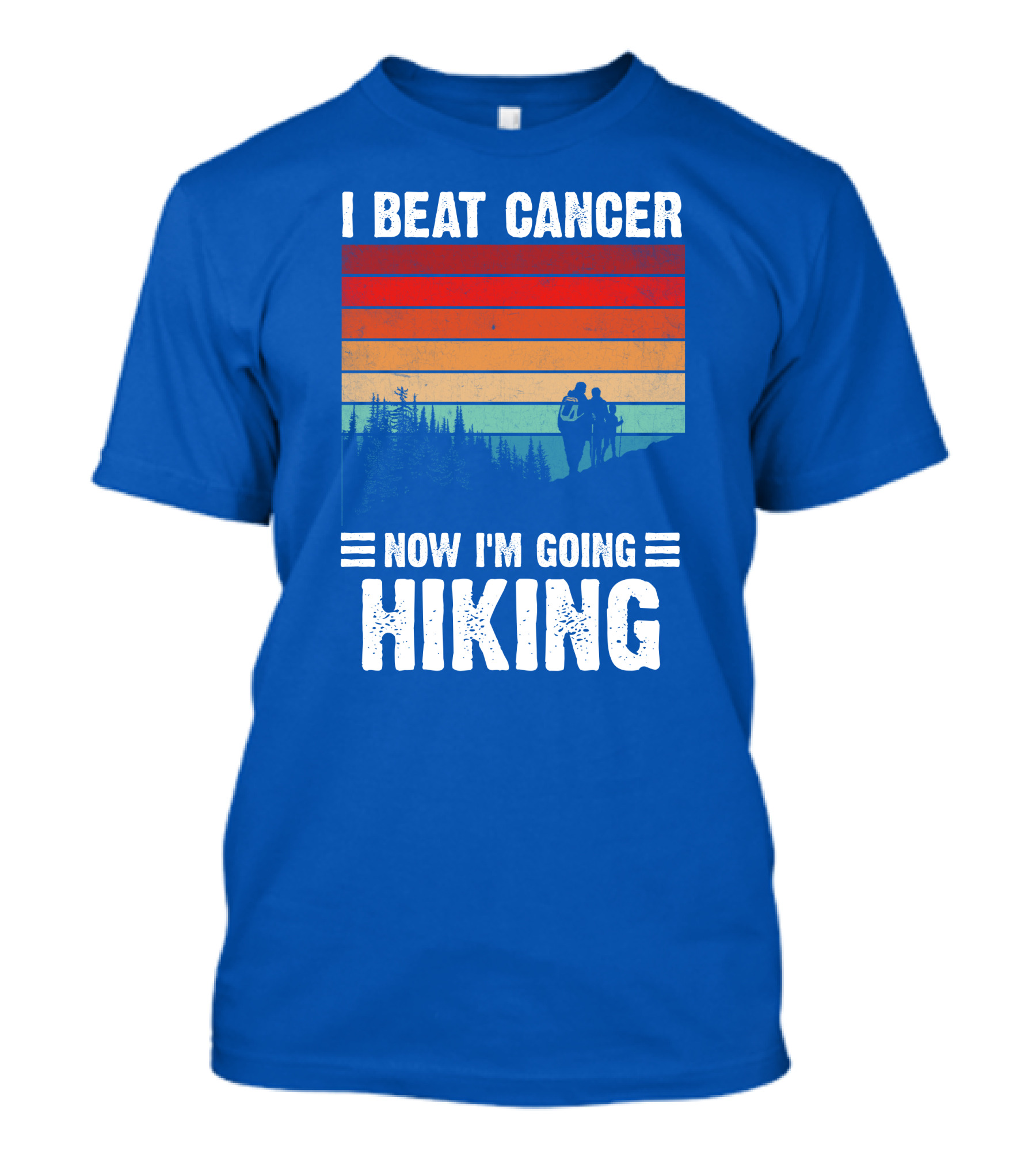 I Beat Cancer Now I'm Going Hiking Retro Sunset T-Shirt