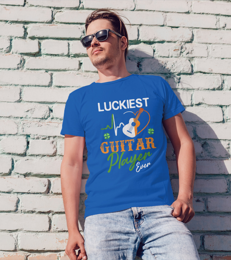 Luckiest Guitar Player Ever Irish Heartbeat With Shamrocks T-Shirt