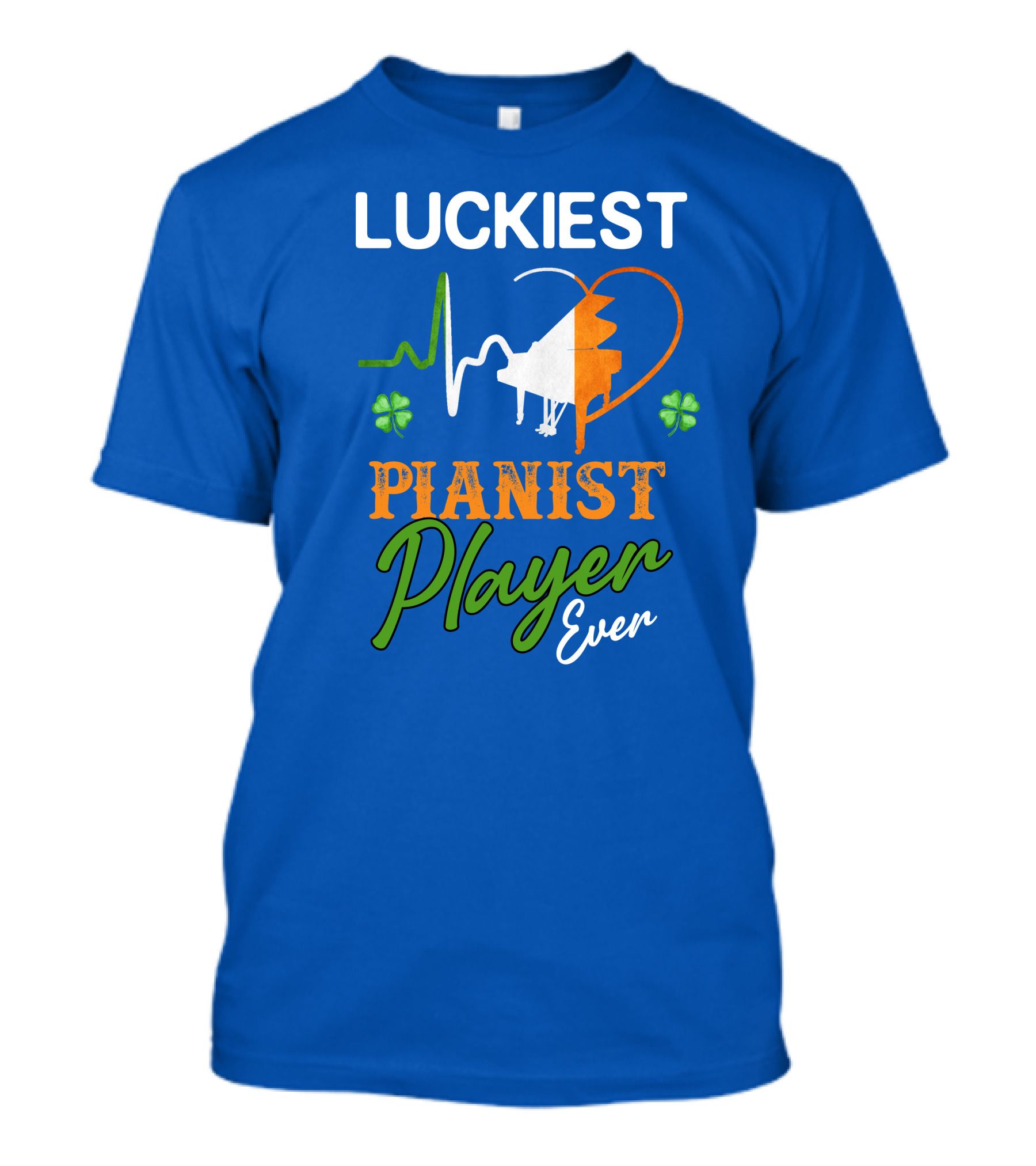 Luckiest Pianist Player Ever Irish Flag Heartbeat Four-Leaf Clover T-Shirt