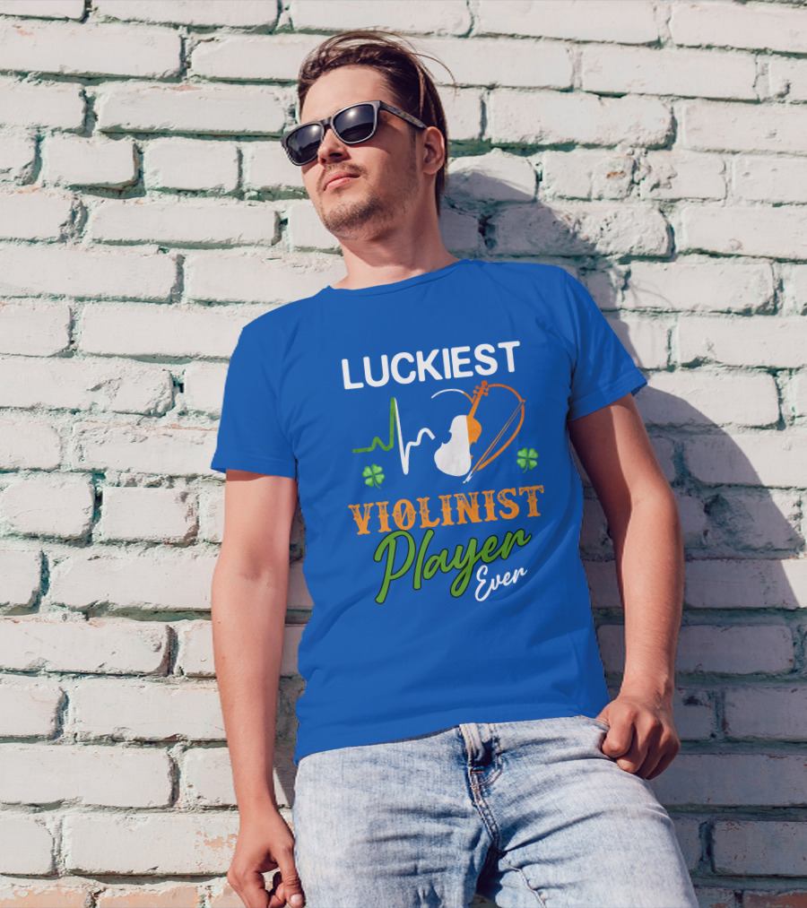 Luckiest Violinist Player Ever Irish Heartbeat Shamrock T-Shirt