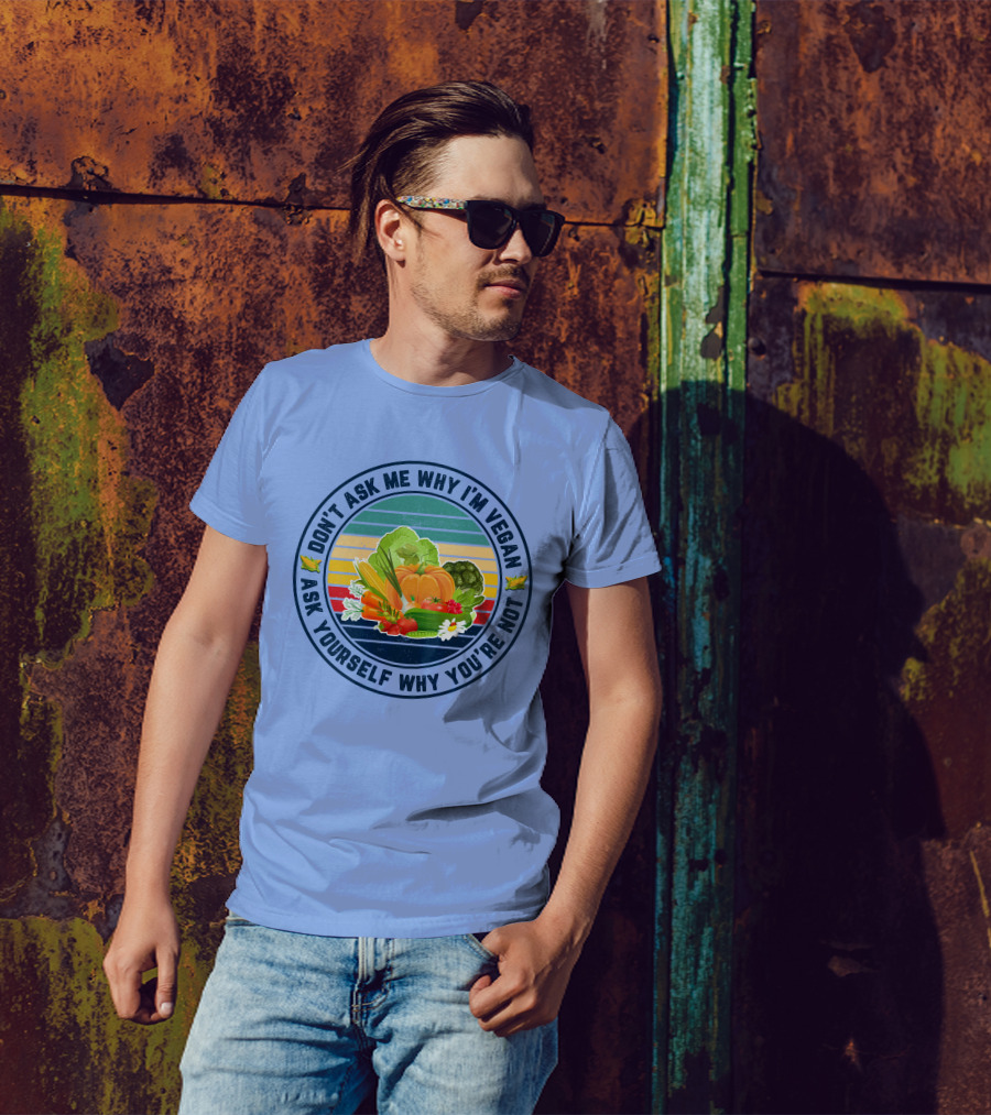 Don't Ask Me Why I'm Vegan Ask Yourself Why You're Not Vegetable Retro Stripes Vegetable Medley T-Shirt