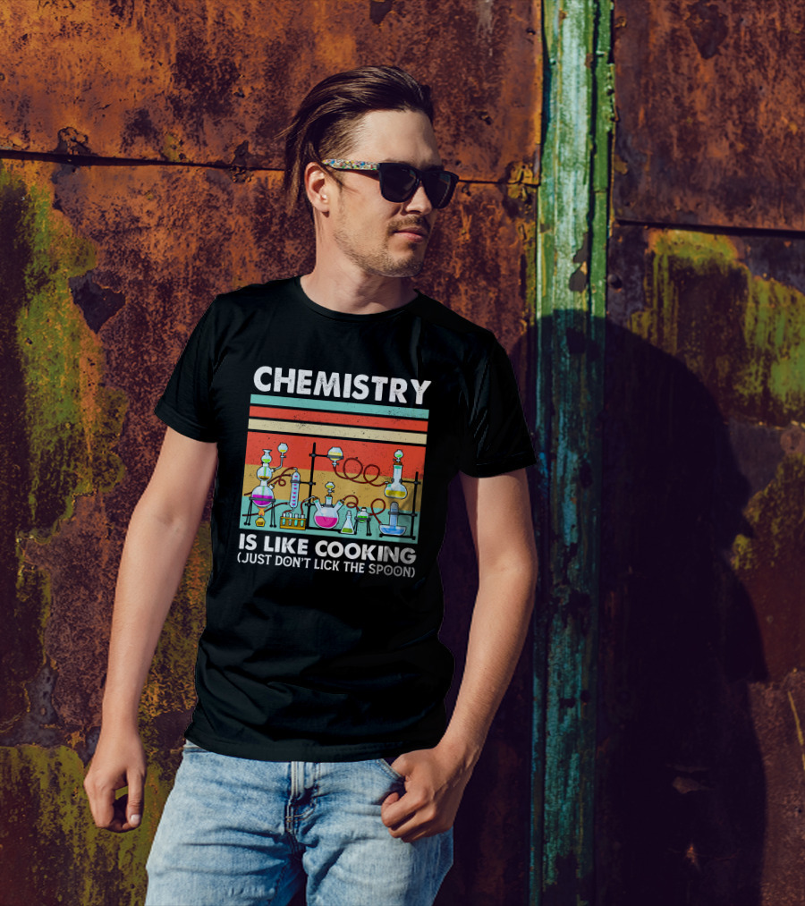 Chemistry Is Like Cooking Just Don't Lick The Spoon Retro Lab Equipment T-Shirt