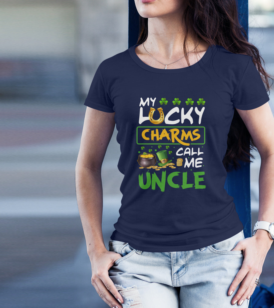 My Lucky Charms Call Me Uncle Four Leaf Clover Pot Of Gold T-Shirt