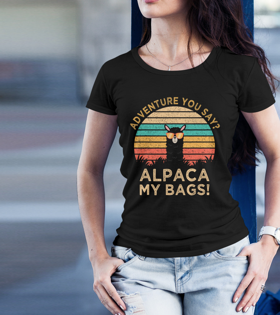 Adventure You Say Alpaca My Bags Vintage Funny Travel Sunset Sunglasses T-Shirt
