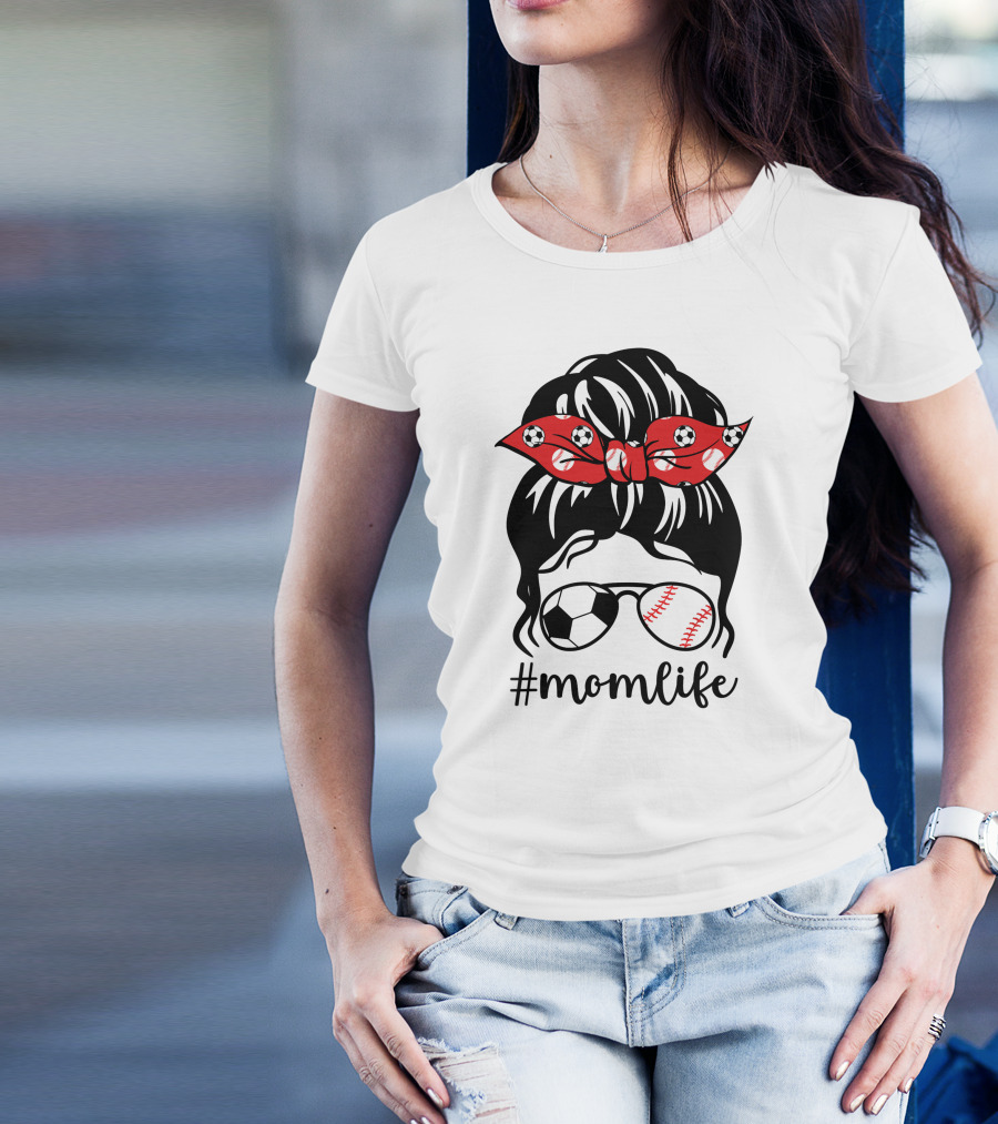 MomLife Classy Soccer Baseball Messy Bun T-Shirt