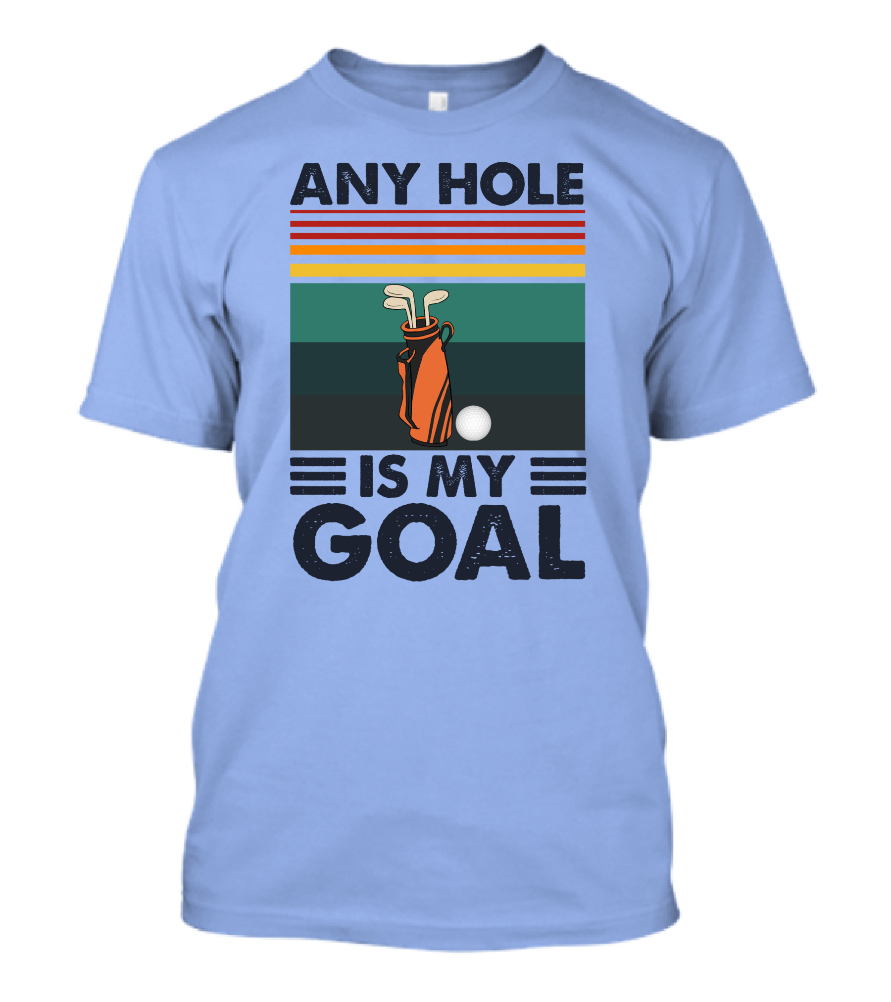 Any Hole Is My Goal Golf Bag And Ball Retro Stripes T-Shirt