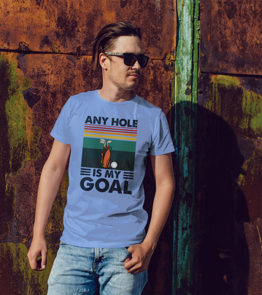 Any Hole Is My Goal Golf Bag And Ball Retro Stripes T-Shirt