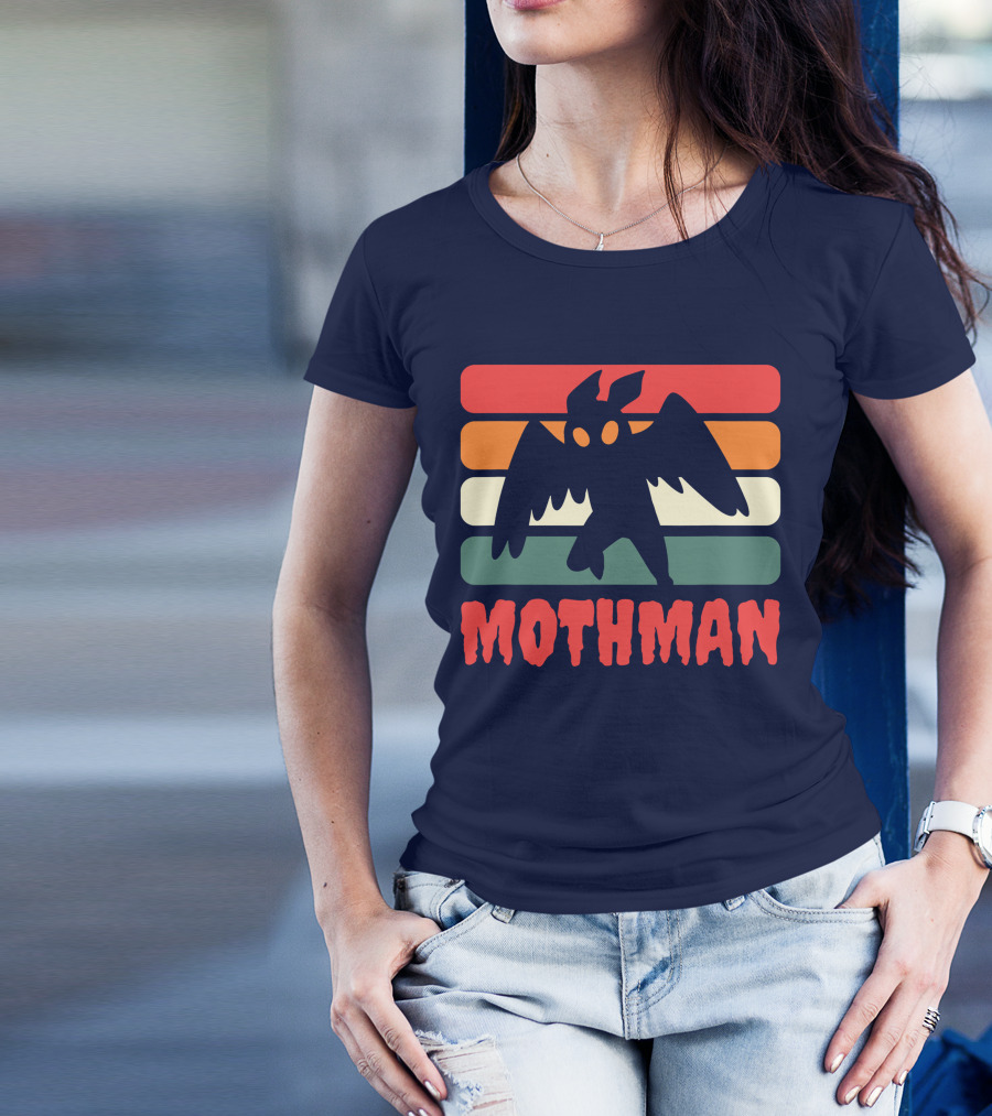 Mothman Black Cryptid Cryptozoology Retro Stripes T-Shirt