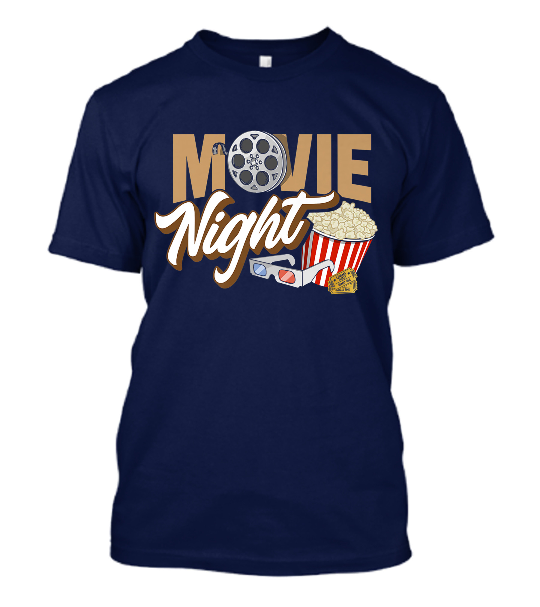 Movie Night Popcorn Cinema Family With 3D Glasses And Film Reel T-Shirt