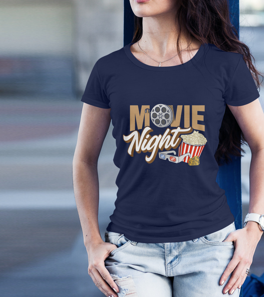 Movie Night Popcorn Cinema Family With 3D Glasses And Film Reel T-Shirt