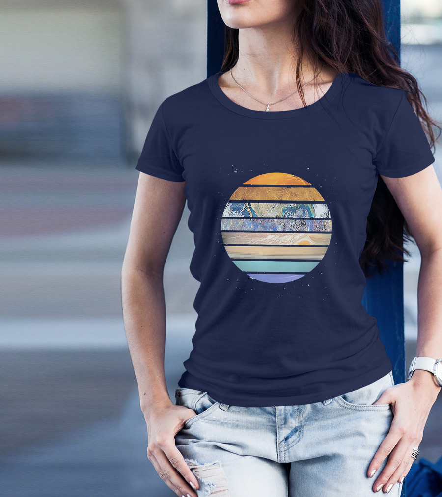 Navy Planetary Stripes In Solar System T-Shirt