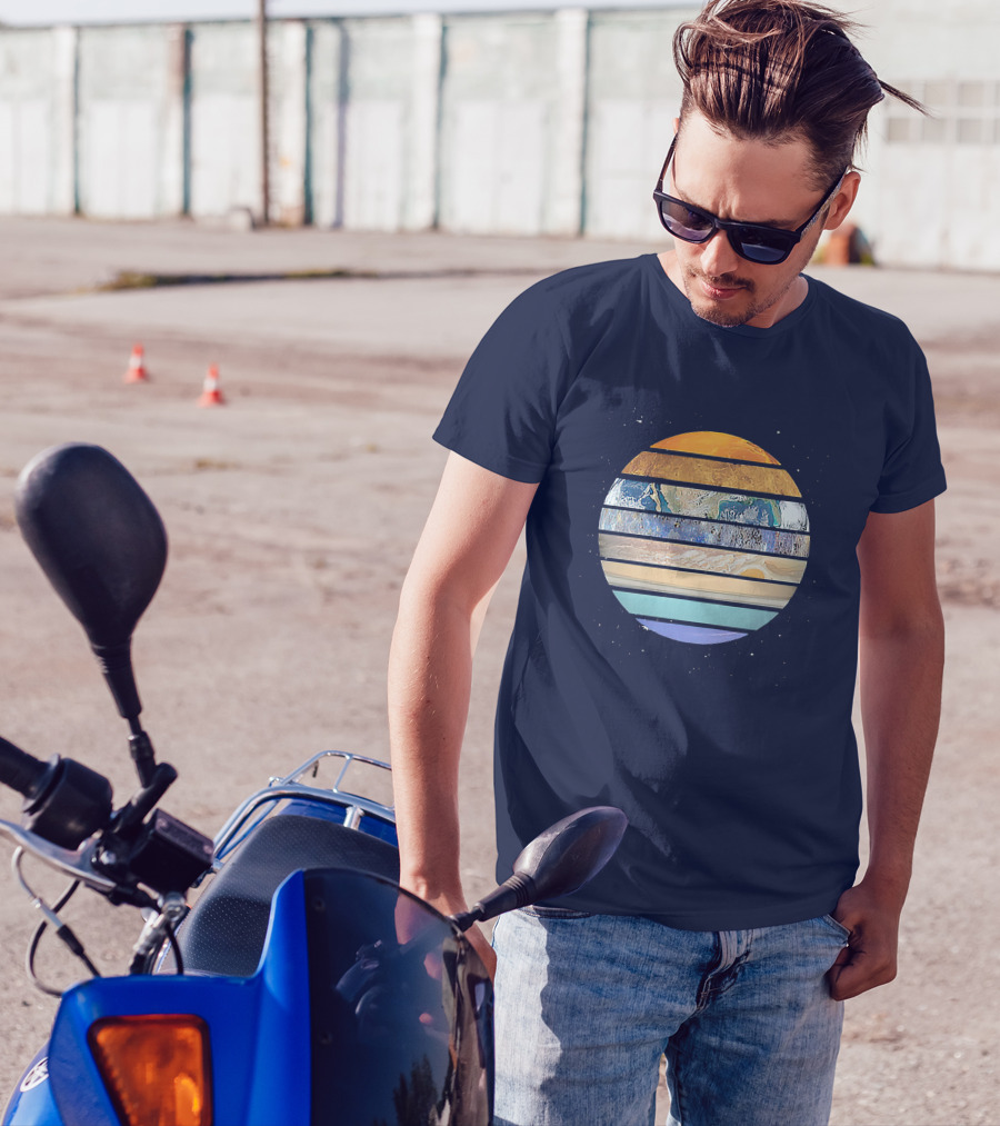 Navy Planetary Stripes In Solar System T-Shirt