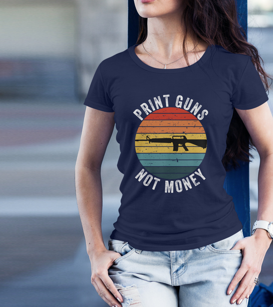 Print Guns Not Money Vintage Sunset Rifle T-Shirt