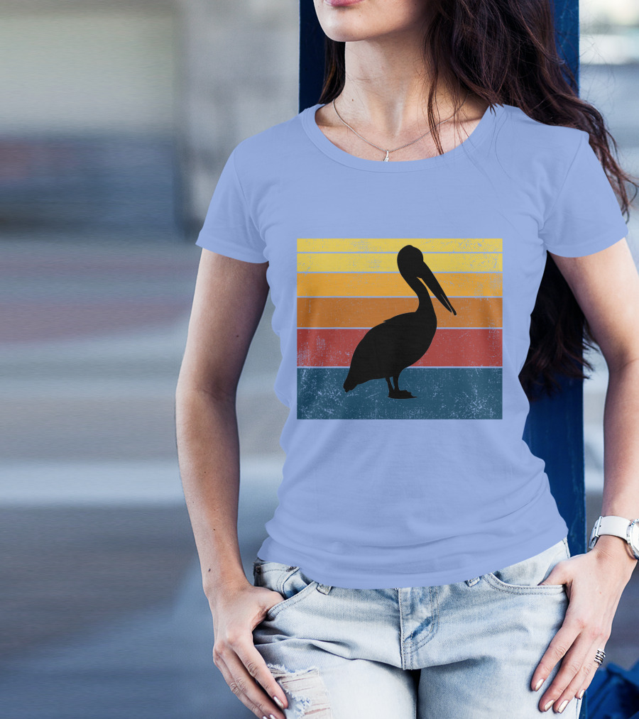 Light Blue Retro Sunset Pelican T-Shirt