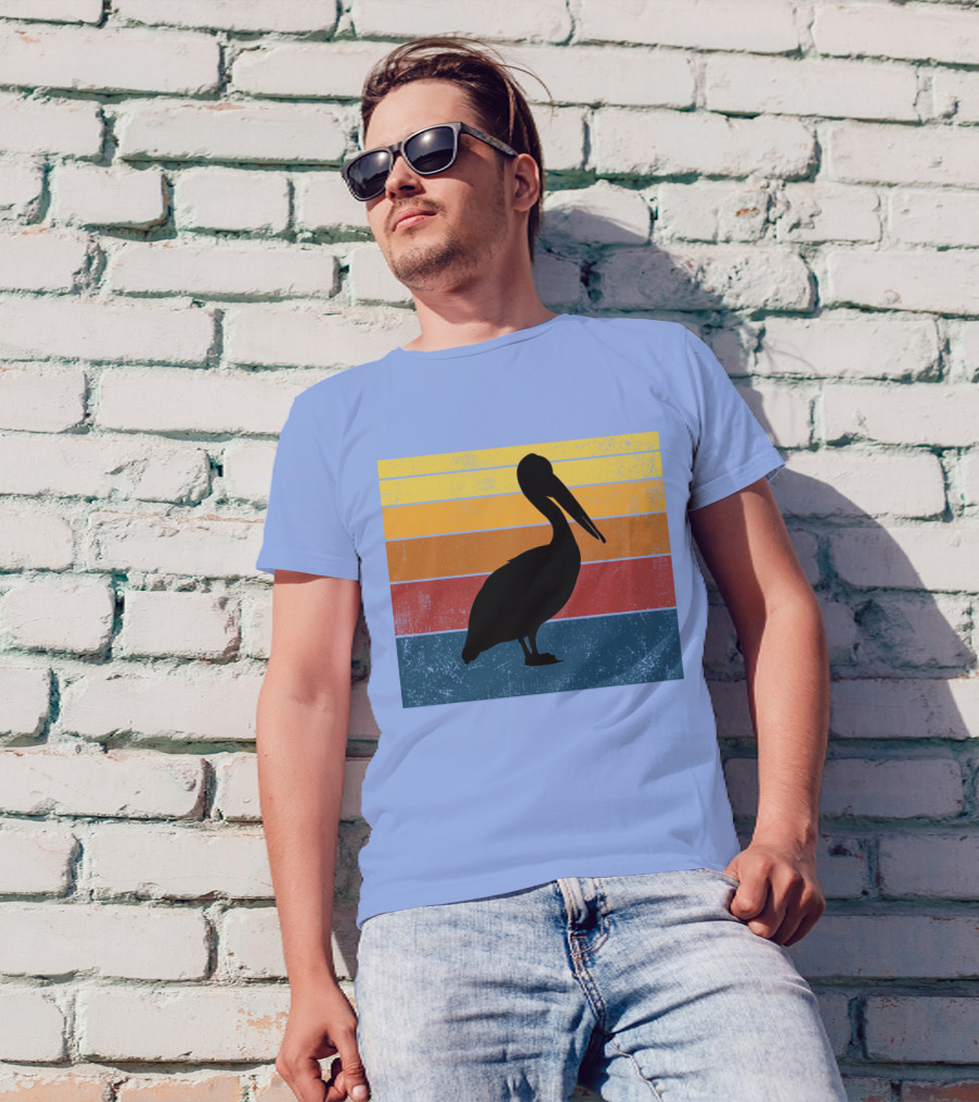 Light Blue Retro Sunset Pelican T-Shirt