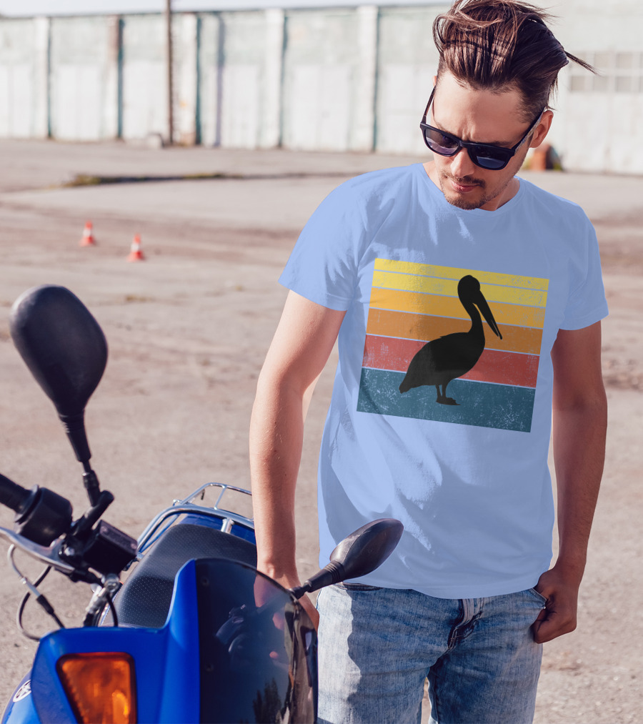 Light Blue Retro Sunset Pelican T-Shirt