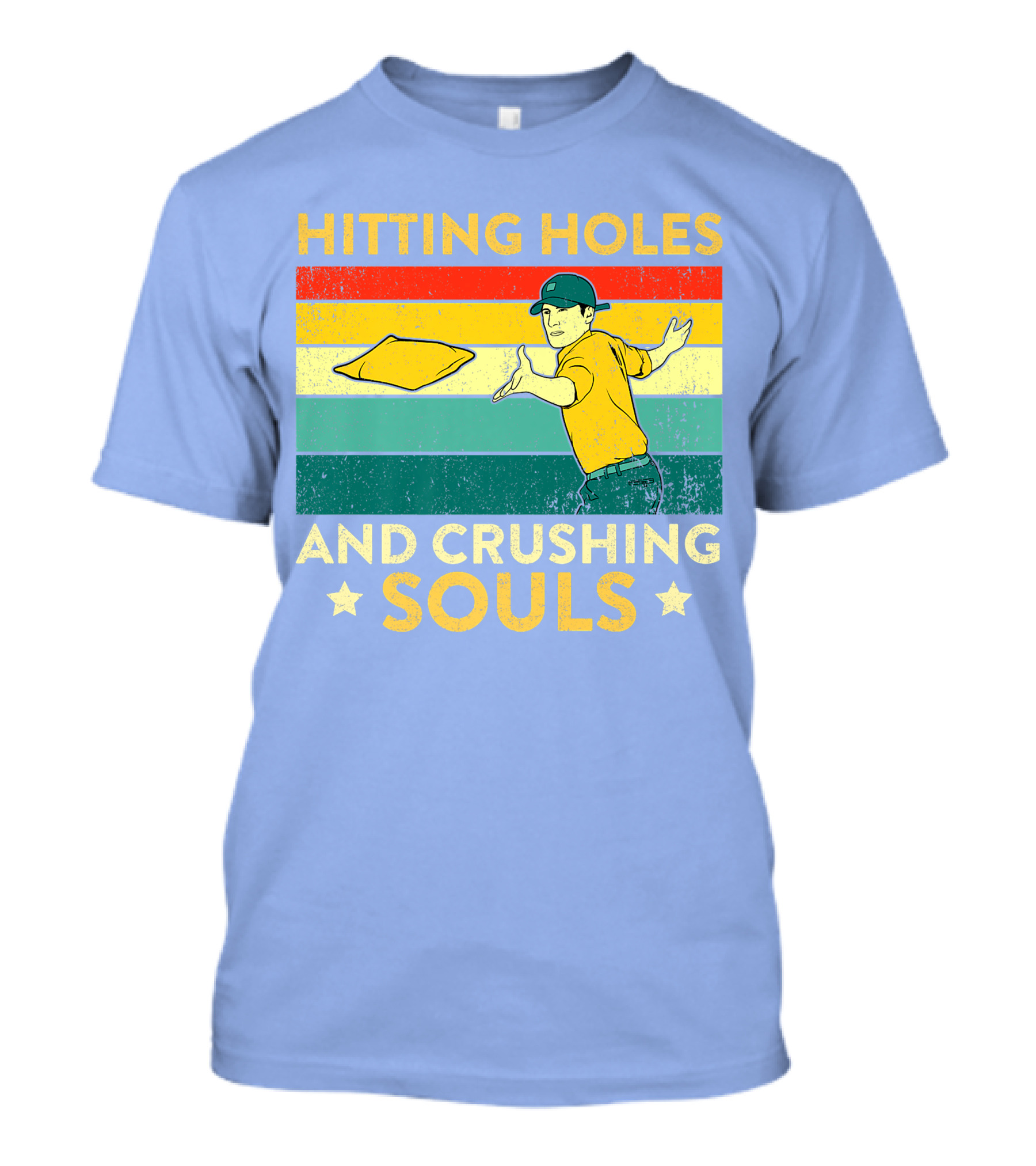 Hitting Holes And Crushing Souls Funny Cornhole Men Player Retro Throw T-Shirt
