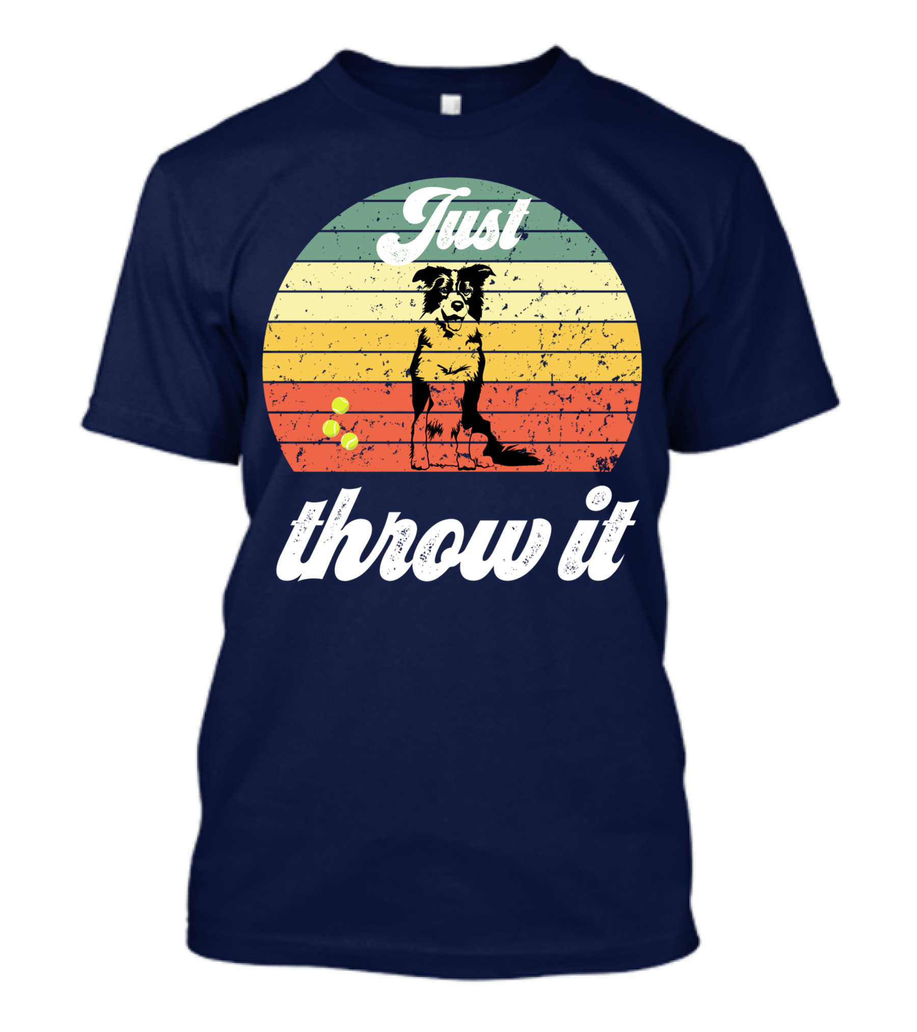 Just Throw It Border Collie Black Vintage Retro Tennis Balls T-Shirt