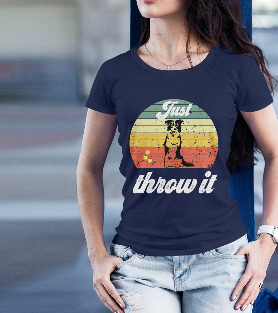 Just Throw It Border Collie Black Vintage Retro Tennis Balls T-Shirt