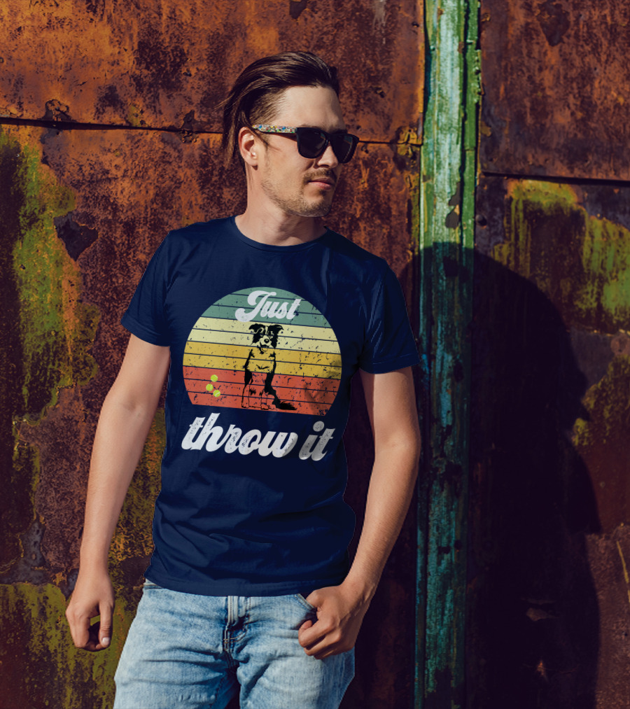 Just Throw It Border Collie Black Vintage Retro Tennis Balls T-Shirt