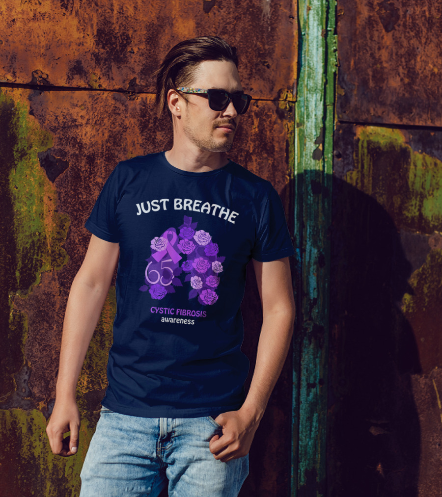 Just Breathe 65 Roses Ribbon Cystic Fibrosis Awareness T-Shirt
