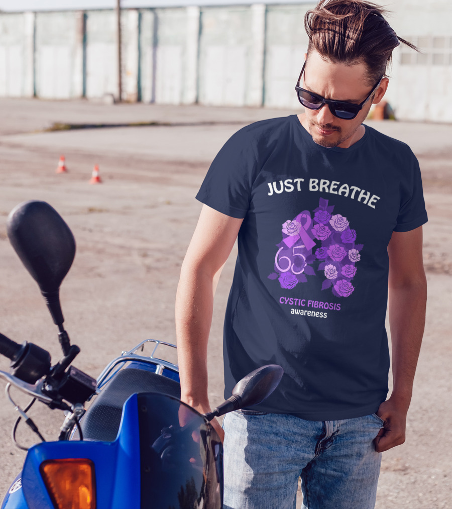 Just Breathe 65 Roses Ribbon Cystic Fibrosis Awareness T-Shirt