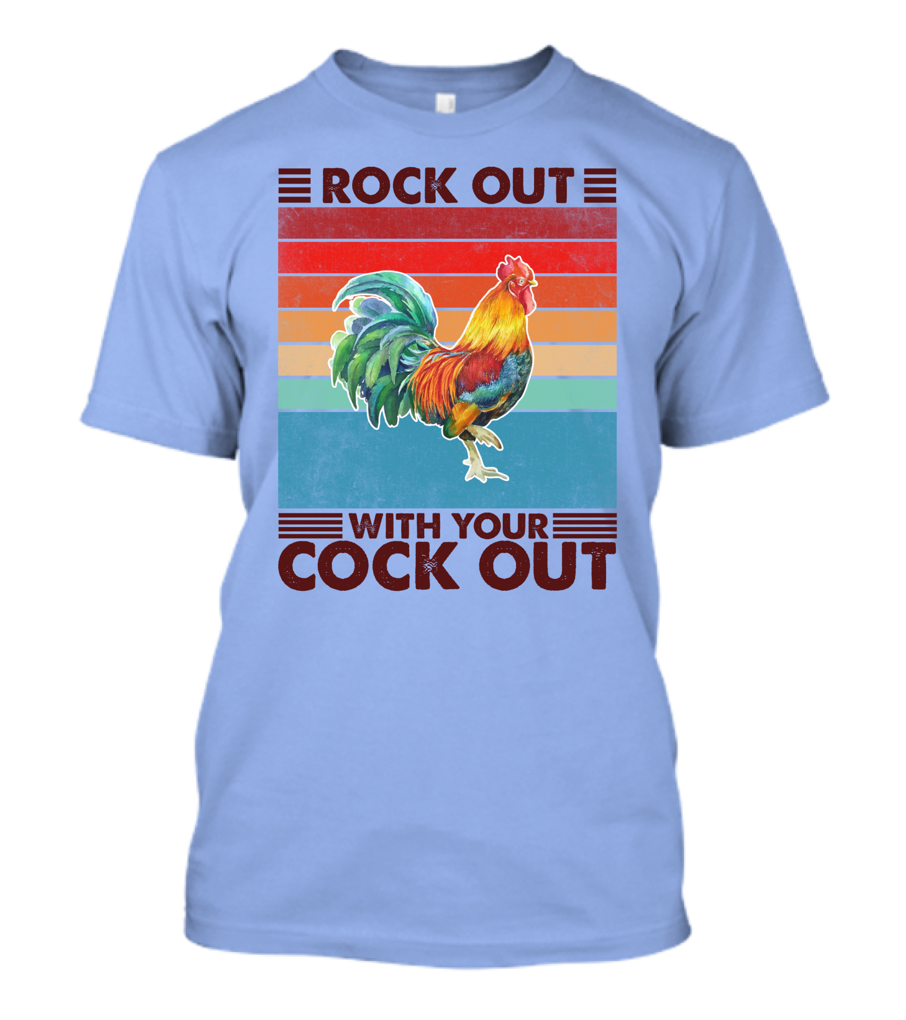 ROCK OUT WITH YOUR COCK OUT Retro Rooster Rainbow Stripes T-Shirt
