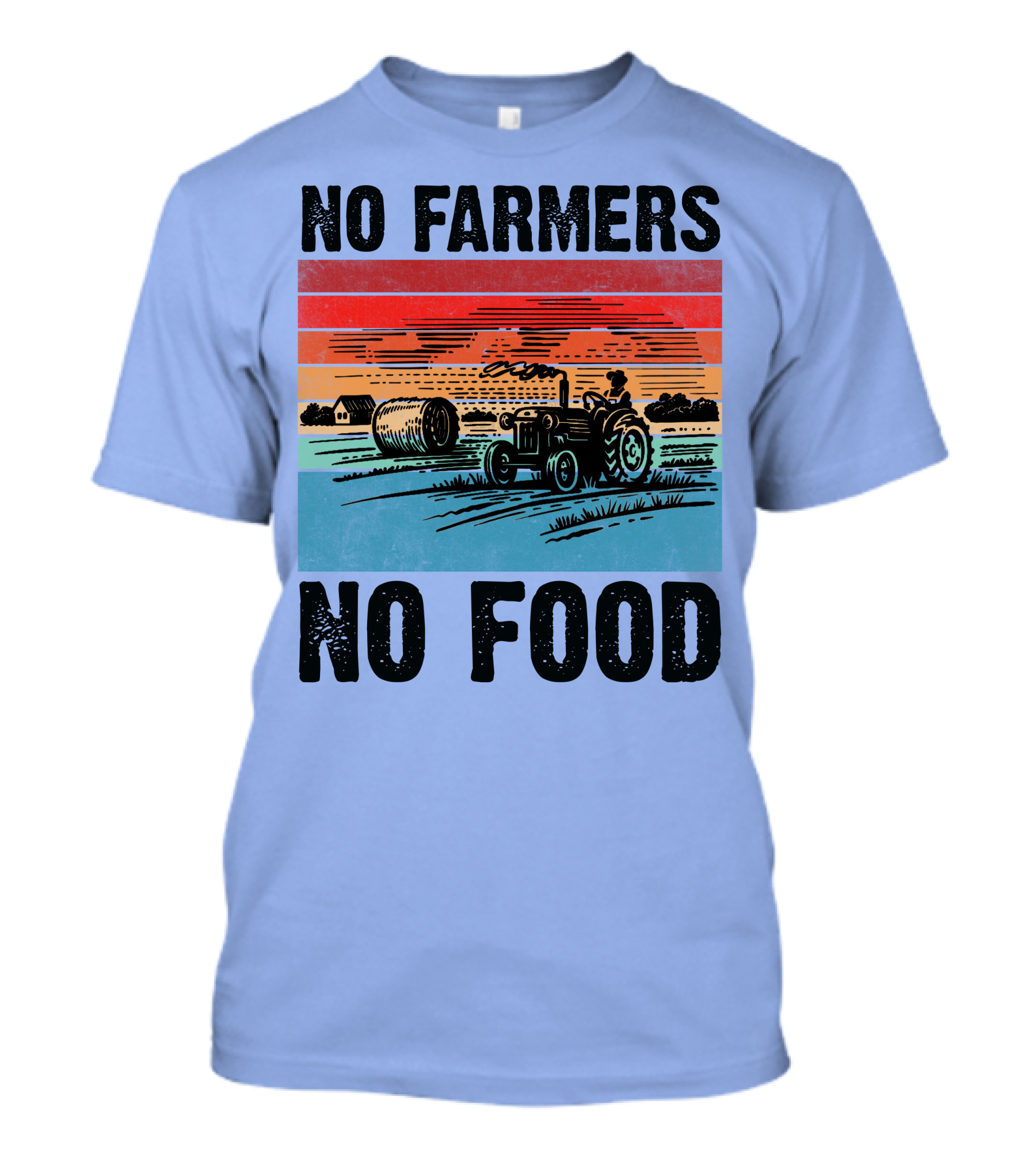 No Farmers No Food Vintage Tractor And Farm Scene T-Shirt
