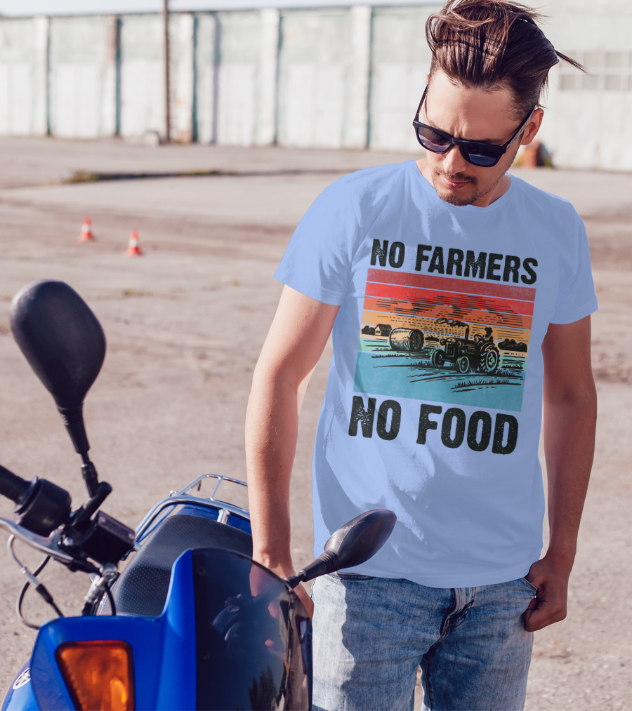 No Farmers No Food Vintage Tractor And Farm Scene T-Shirt