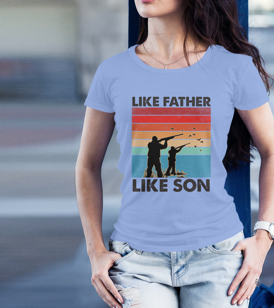 Like Father Like Son Hunting Silhouette Retro Stripes T-Shirt